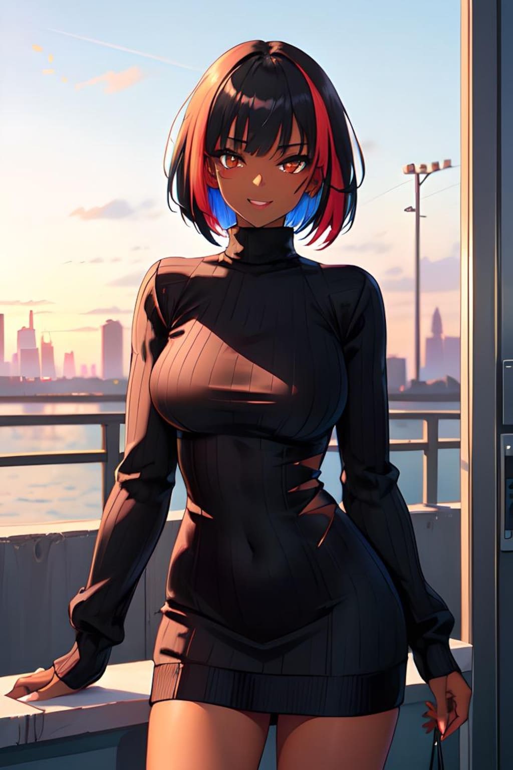 褐色ニットセータードレスギャル