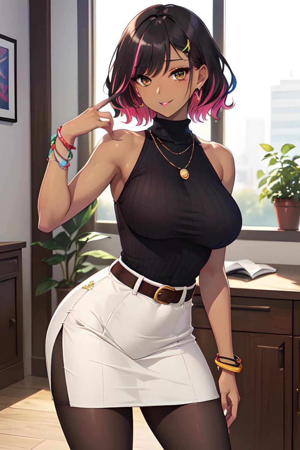 褐色ニットセータードレスギャル