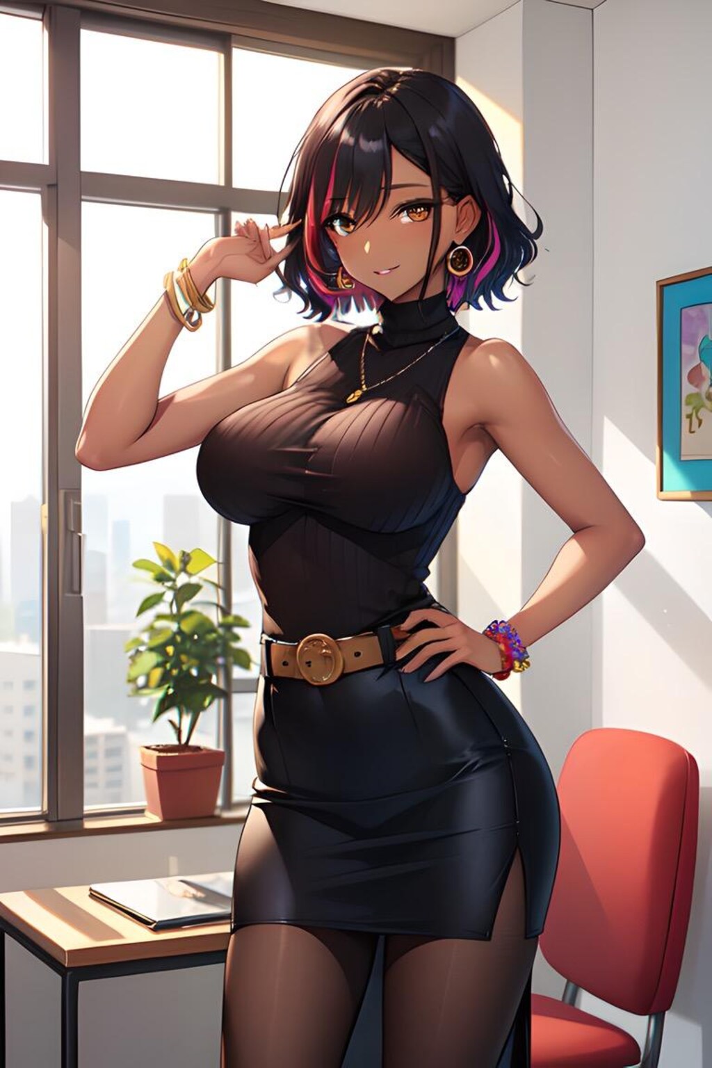 褐色ニットセータードレスギャル