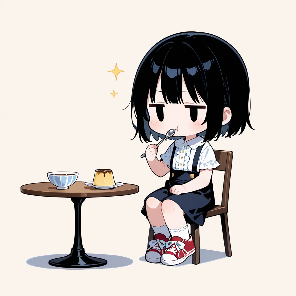 プリンを食べる