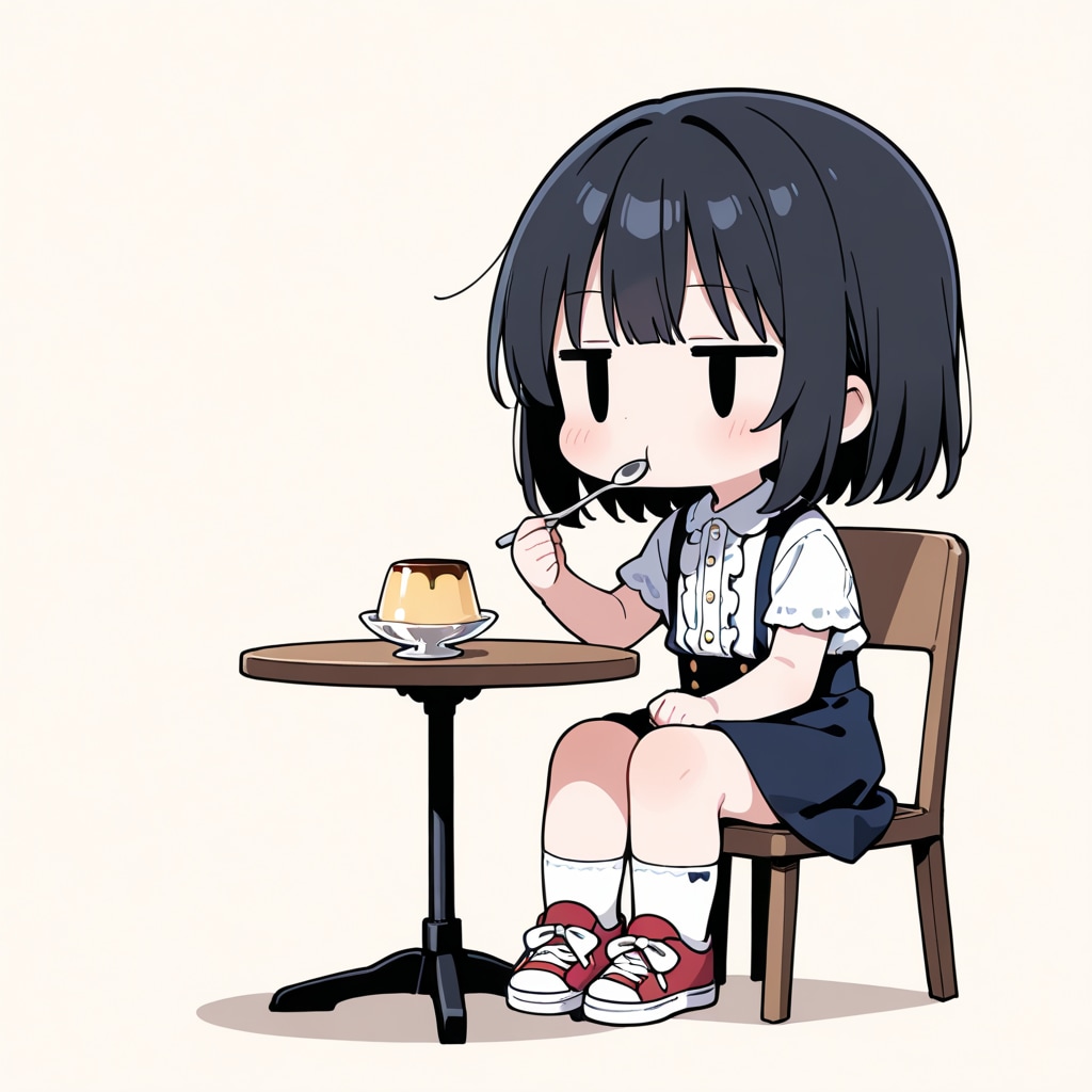 プリンを食べる