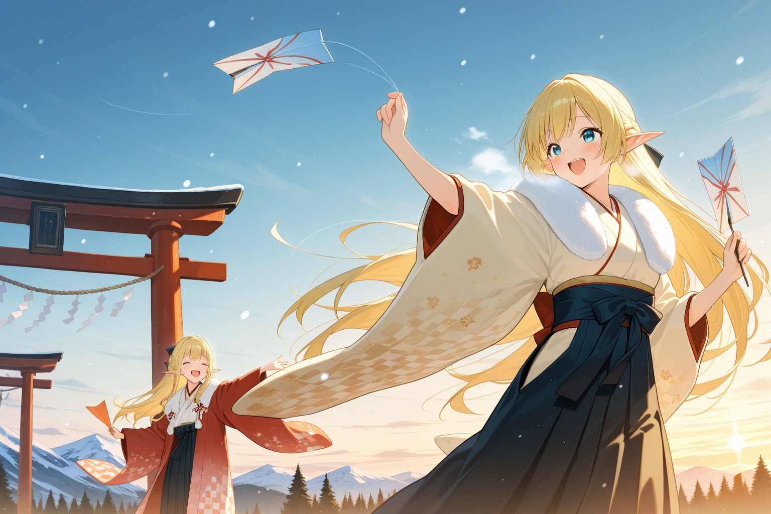 凧あげ？しているエルフの女の子 | の人気AIイラスト・グラビア