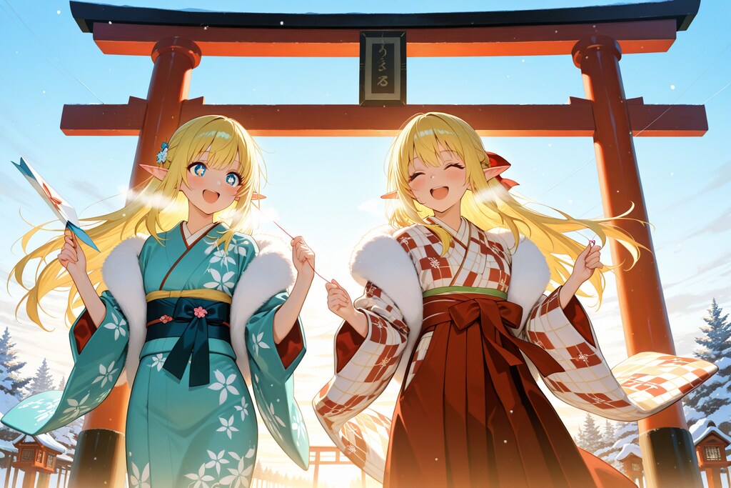 凧あげ？しているエルフの女の子