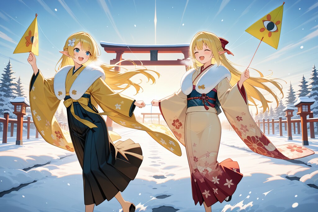 凧あげ？しているエルフの女の子