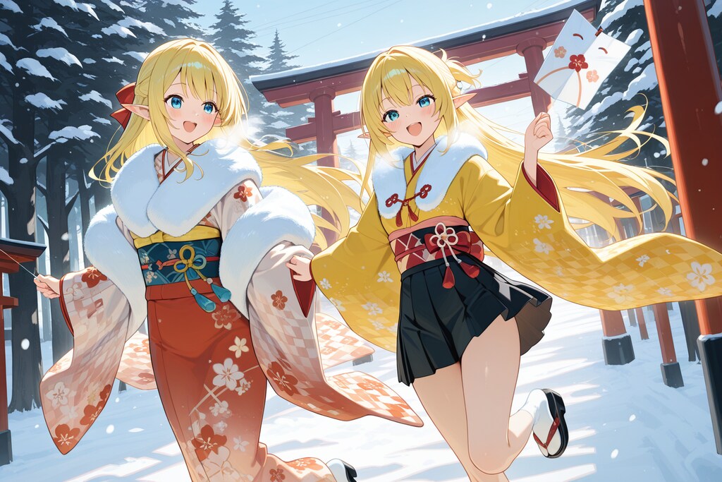 凧あげ？しているエルフの女の子