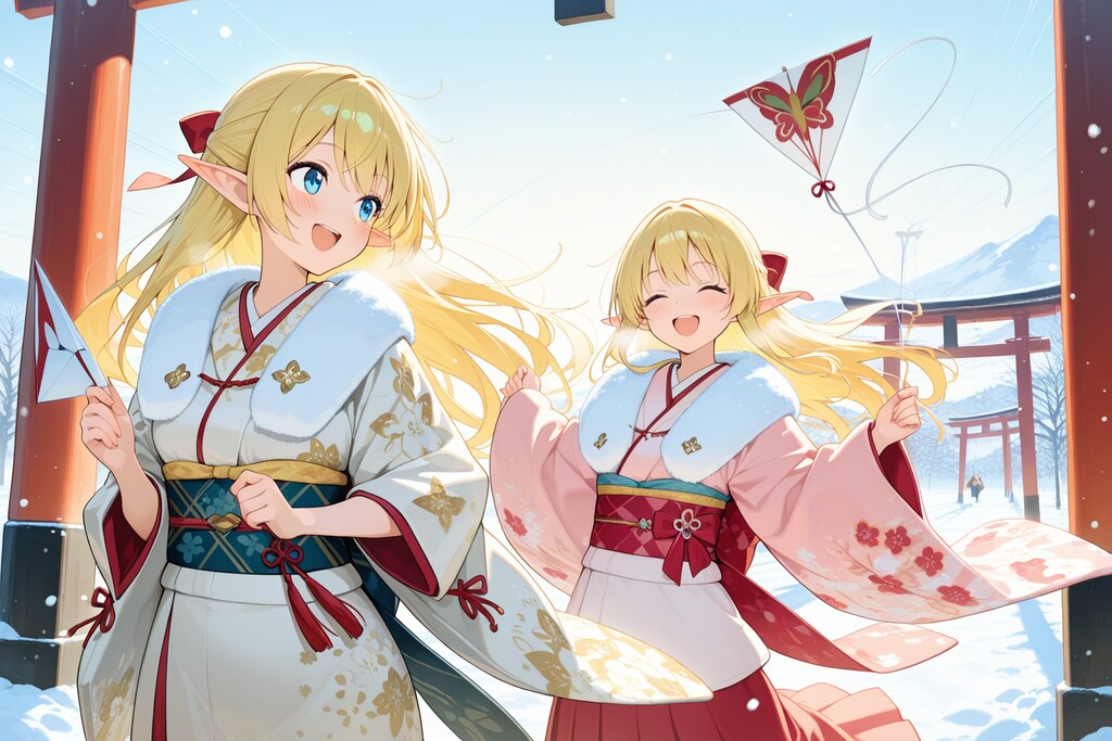 凧あげ？しているエルフの女の子