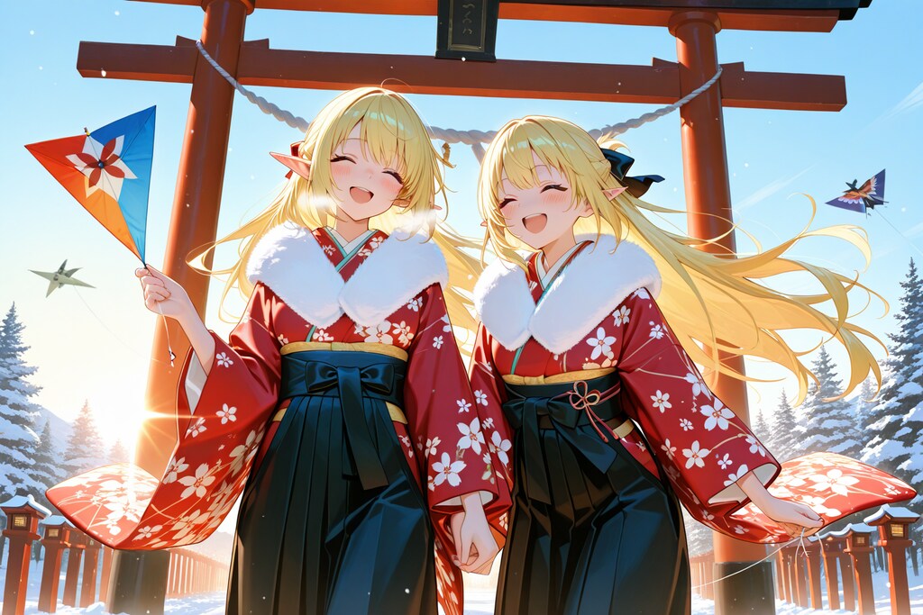 凧あげ？しているエルフの女の子