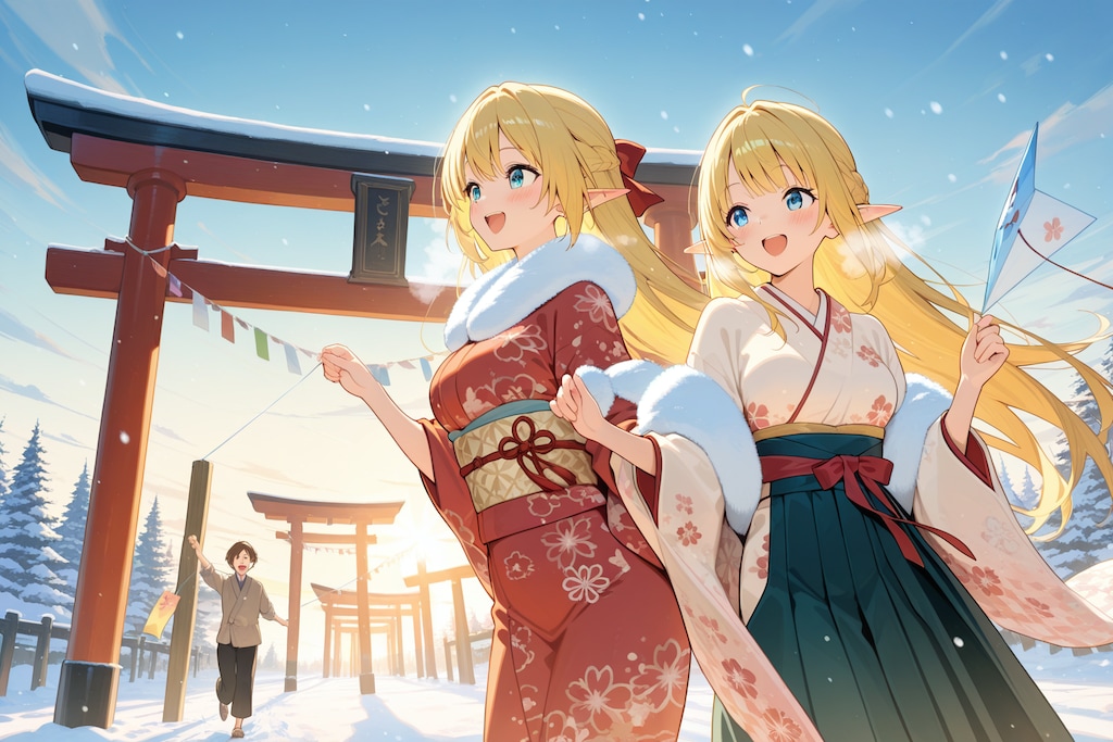 凧あげ？しているエルフの女の子