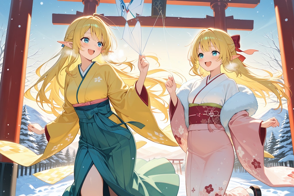 凧あげ？しているエルフの女の子