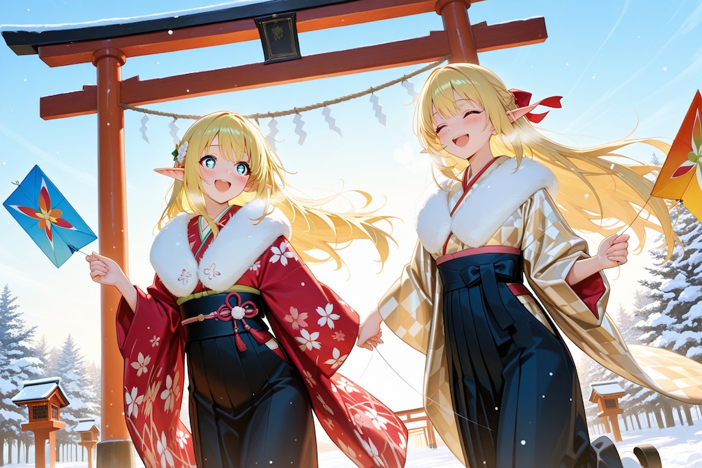 凧あげ？しているエルフの女の子