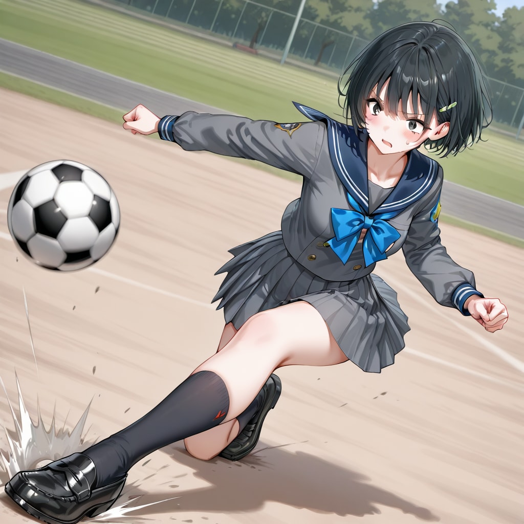 サッカーをする女子高生