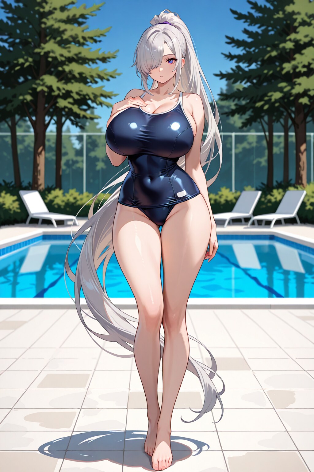 美しき銀髪ロングの聖騎士　スク水編
