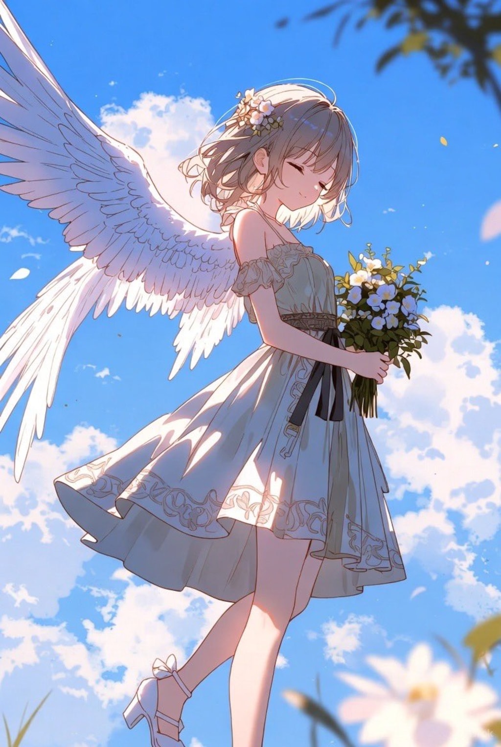 花束を持った天使