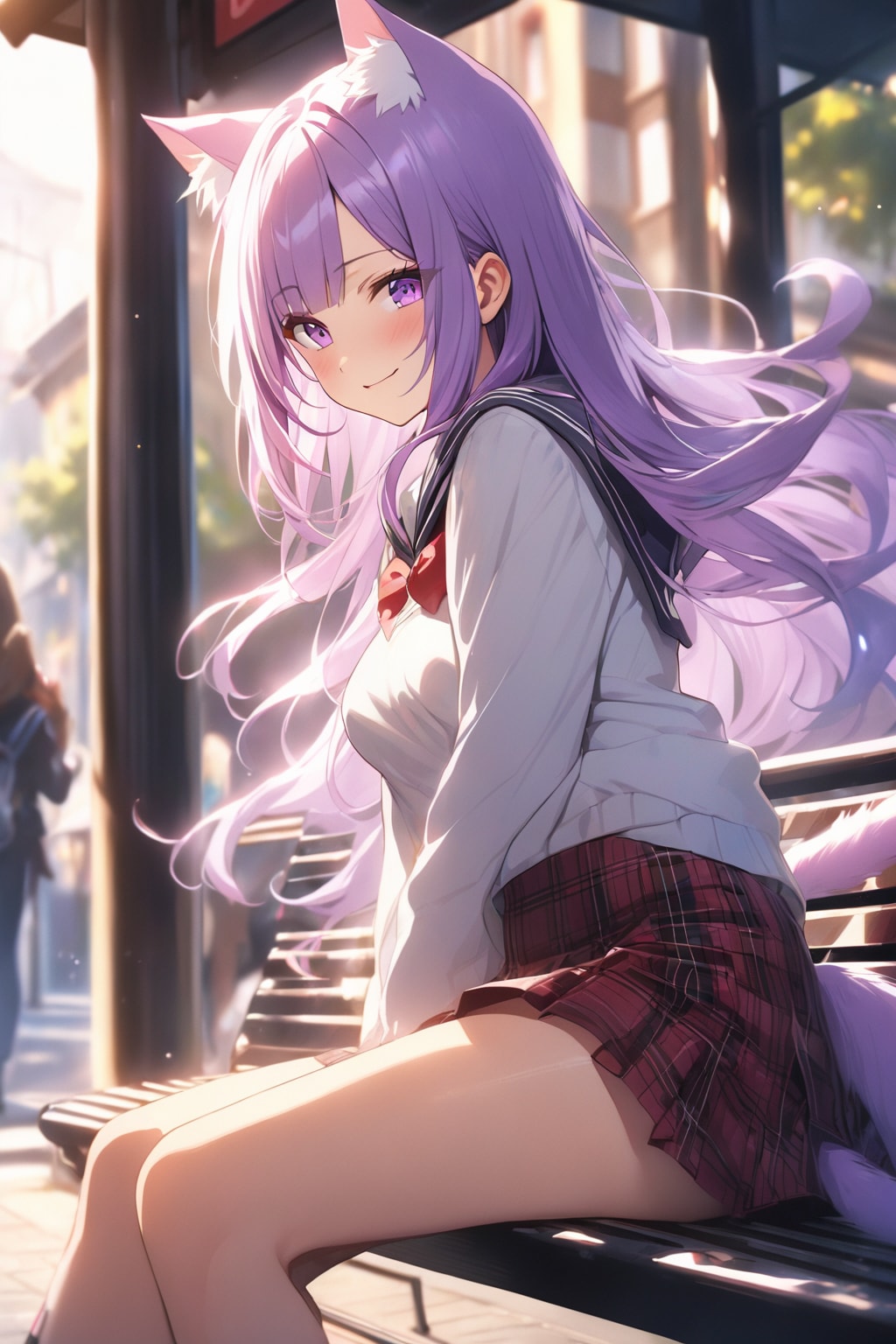 バス停で待つ少女