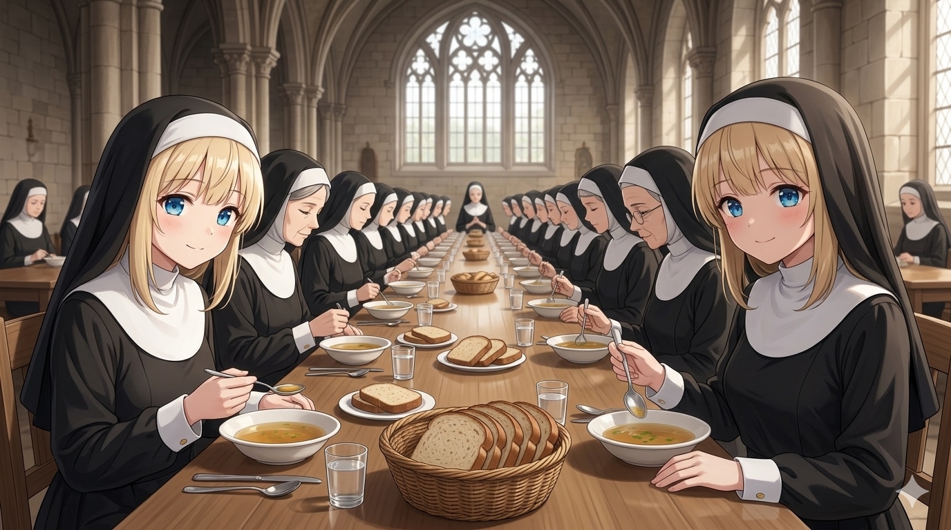 スープとパンの質素な食事
