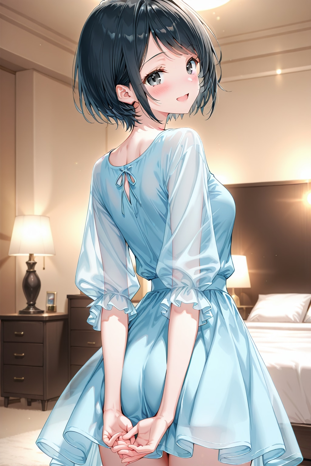 ホテルの部屋の青いドレスの子💞✨２