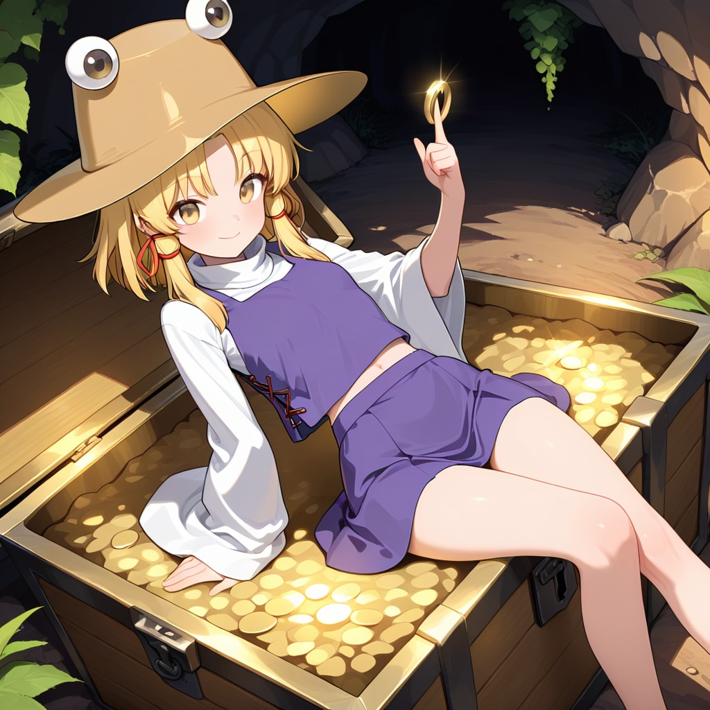 洞窟で宝箱を見つけた諏訪子