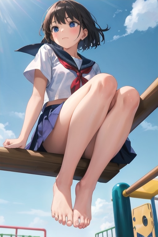 遊具に座る