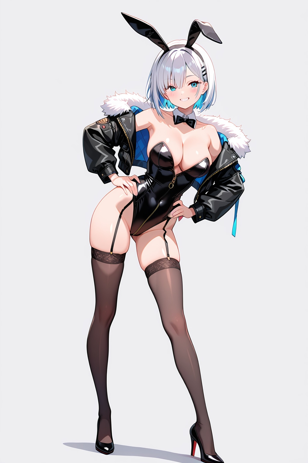 元気な銀髪ちゃん41『腰に手を当て前屈ポーズ』