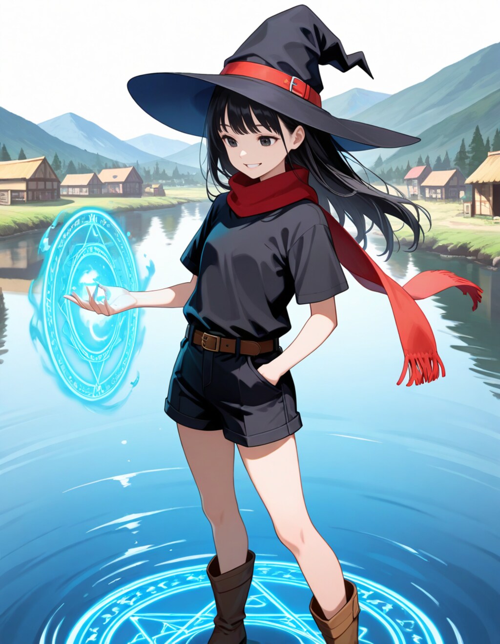 魔法で水の上を歩く魔女