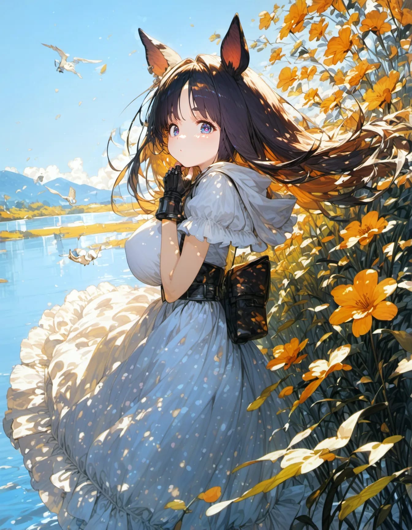 Golden Flowers by the Blue Lake | の人気AIイラスト・グラビア