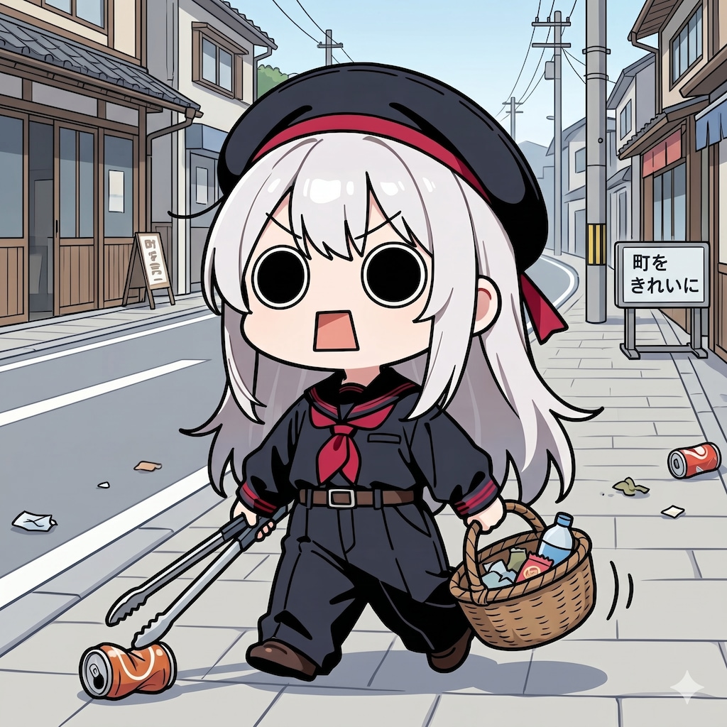 街の清掃活動中えらいこっちゃ嬢