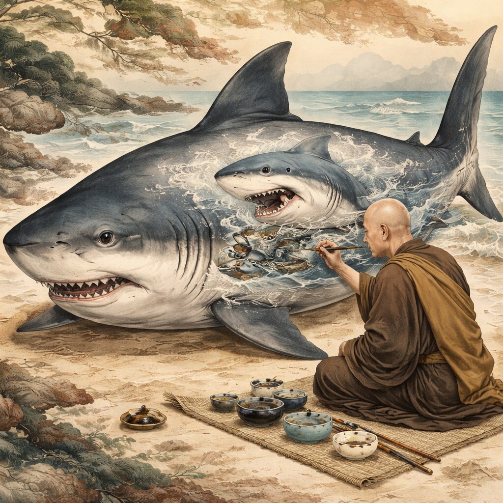 坊主が上手にジョーズにジョーズの絵を描いた