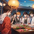 焼き肉パーティーをしている男子達！！（12枚）レトロモダン街シリーズ・その23 8枚目