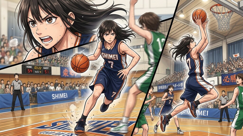 【お試し生成】女子バスケットボール部の試合風景　その1