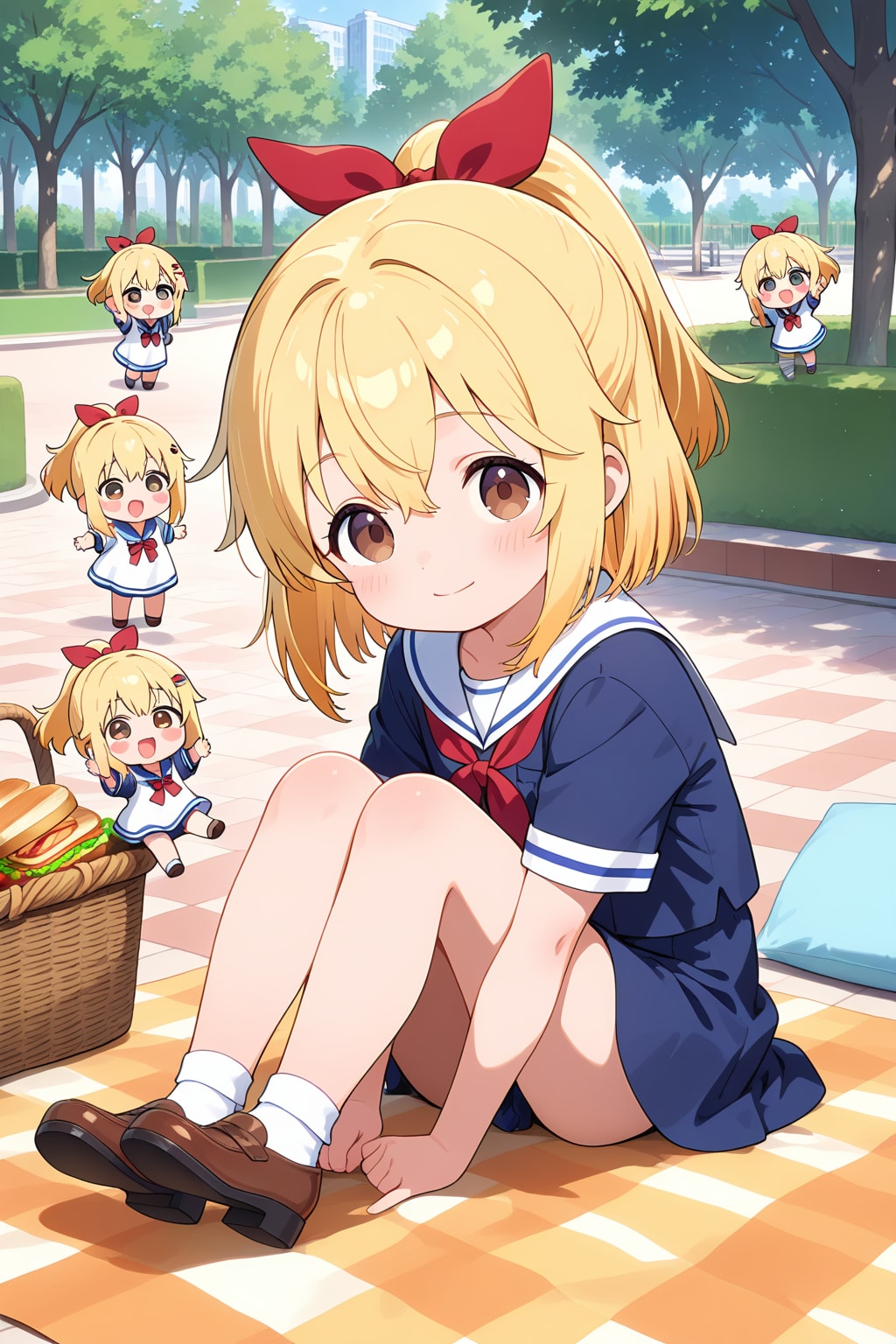 ちび金ポニテちゃんと最多のちっこいの | の人気AIイラスト・グラビア