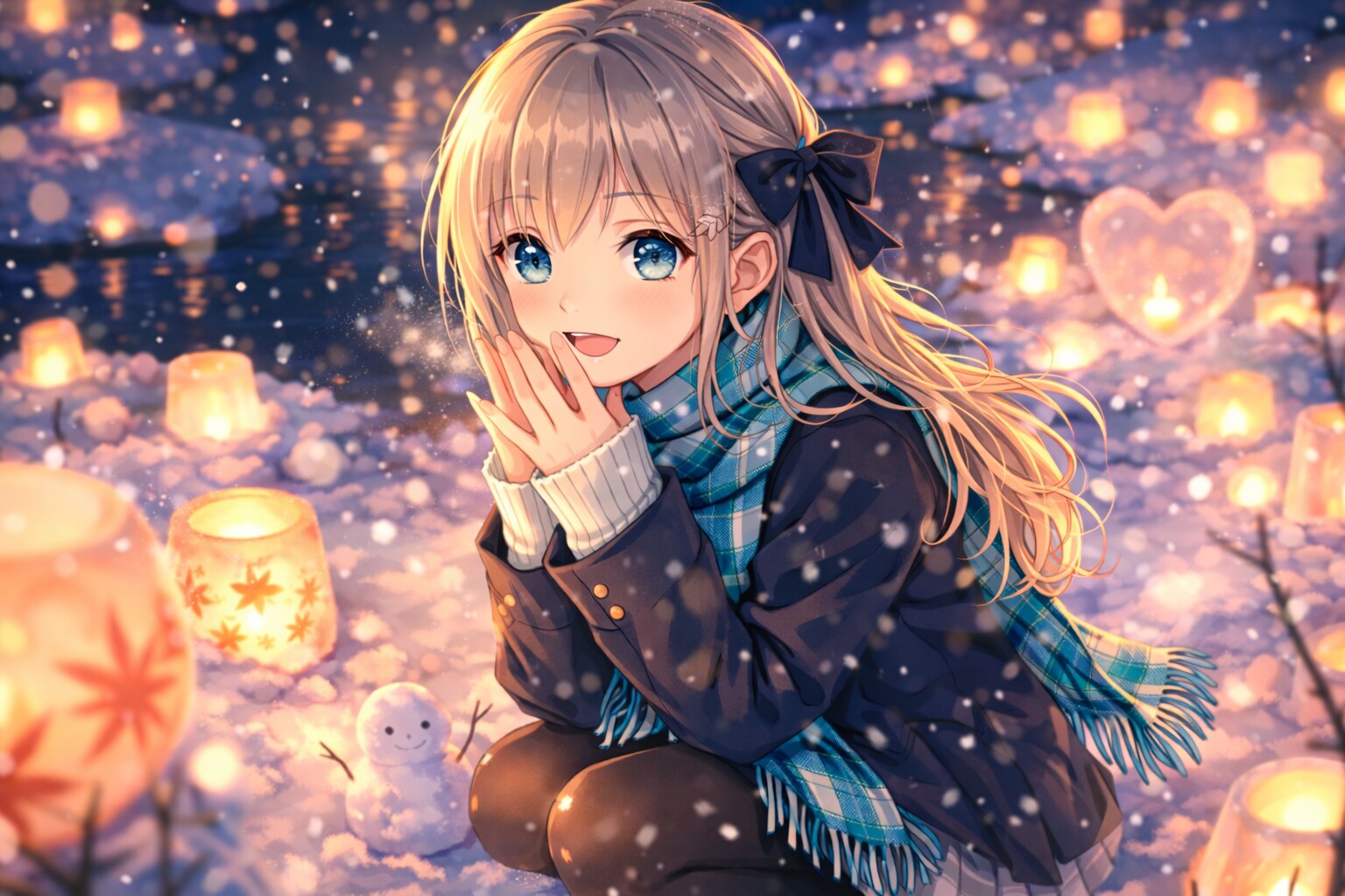 雪の中、暖かな笑顔