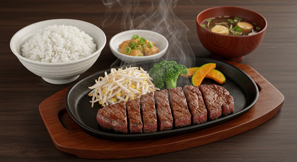 深夜食堂のステーキ膳おかわり用米飯付き