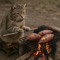 焼き芋を焼く猫 2枚目