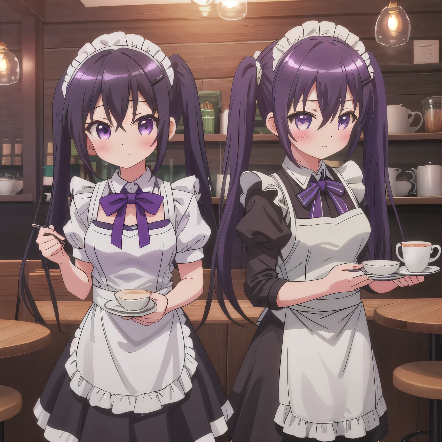 紫髪ロングでカフェの少女８ | の人気AIイラスト・グラビア