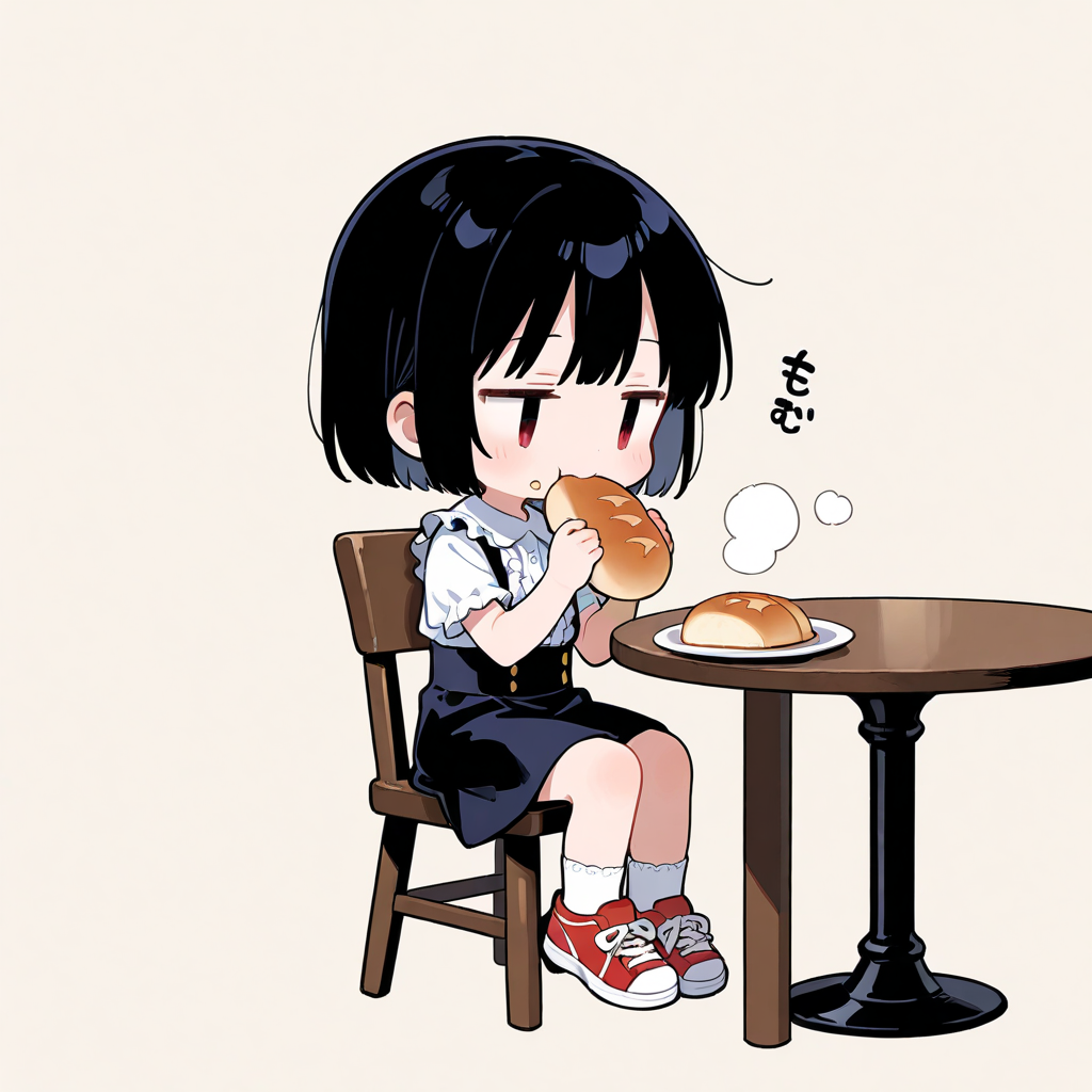 蒸しパンを食べる