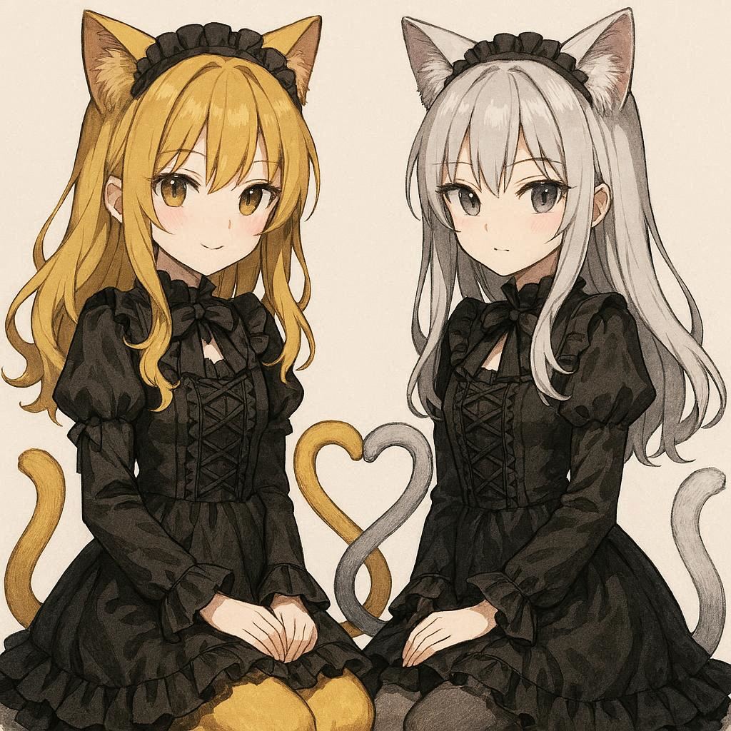 ゴシック衣装の金猫ちゃんと銀猫ちゃん