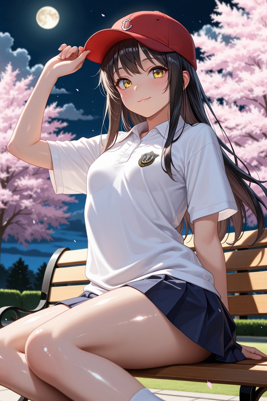 夜桜と野球女子ちゃん