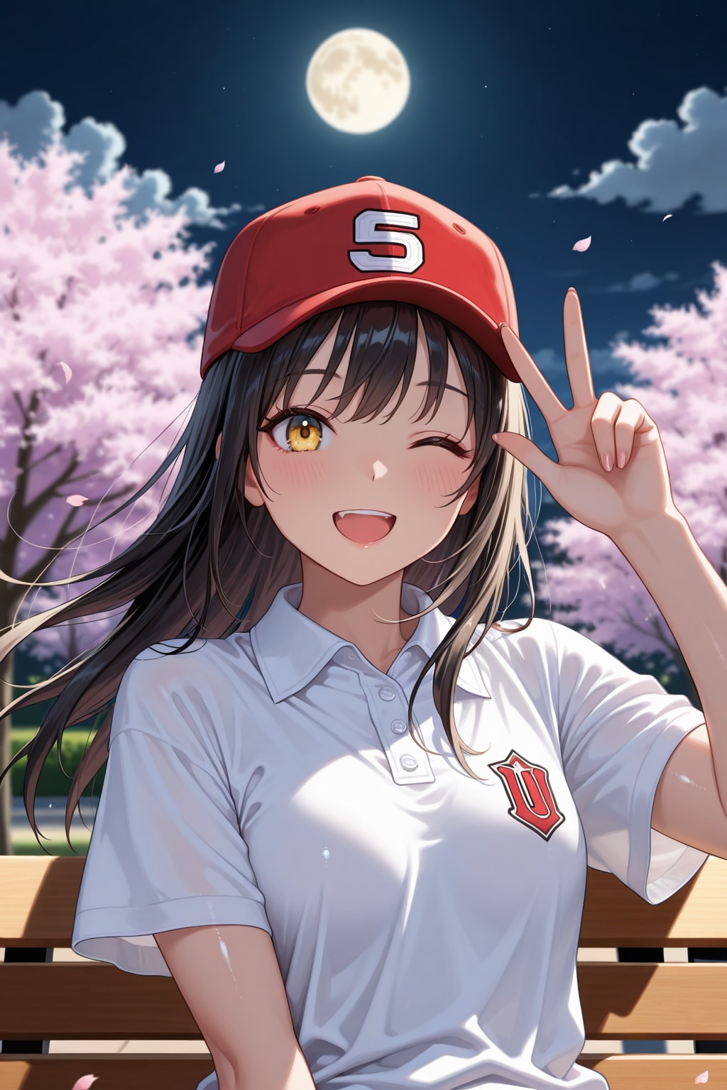 夜桜と野球女子ちゃん