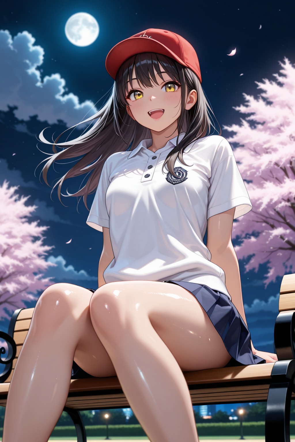 夜桜と野球女子ちゃん