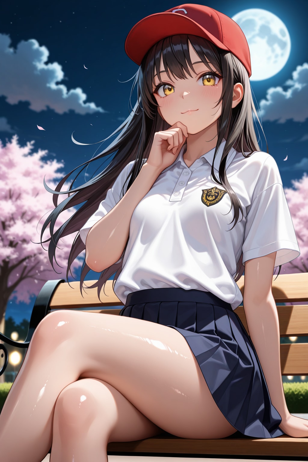 夜桜と野球女子ちゃん