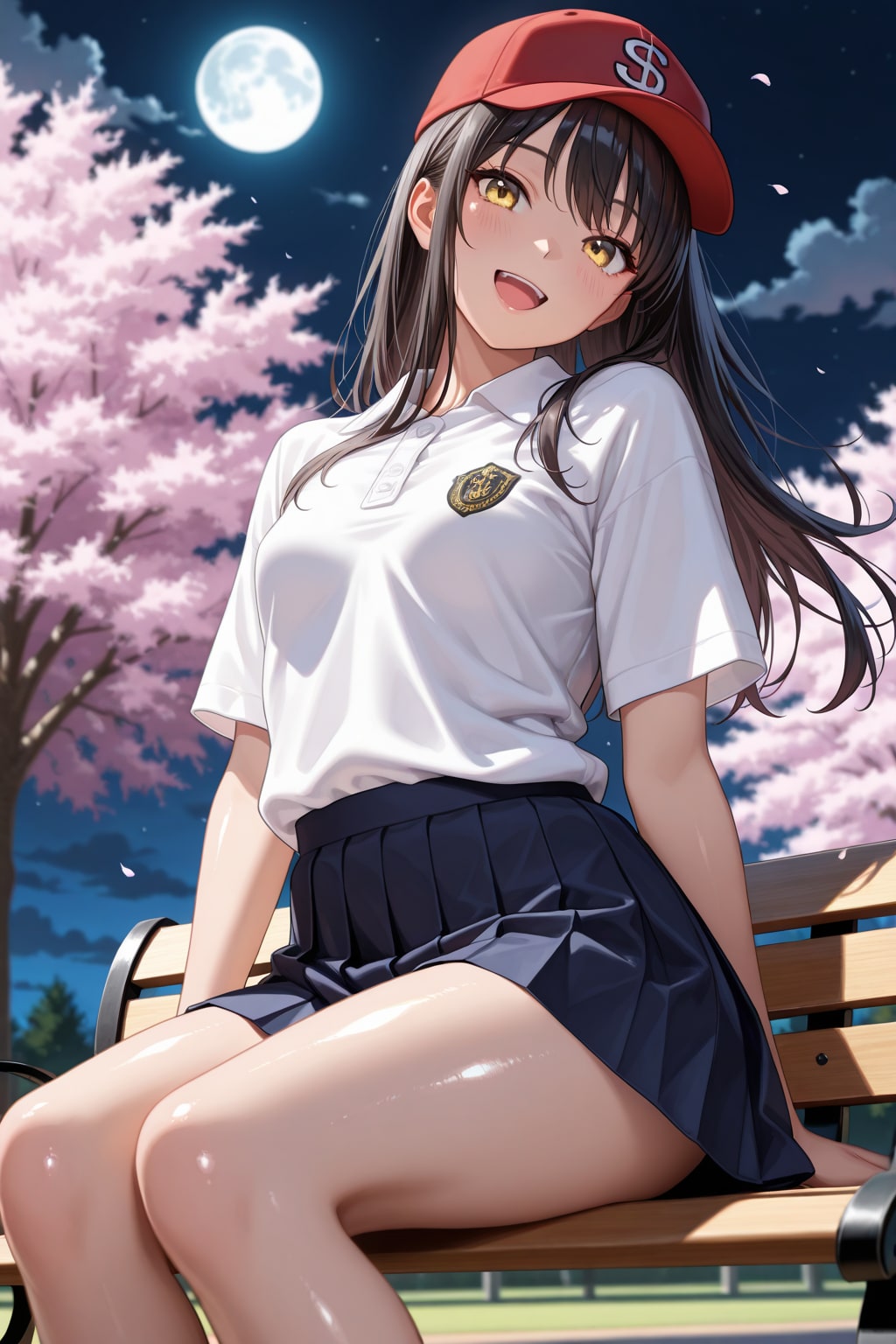 夜桜と野球女子ちゃん