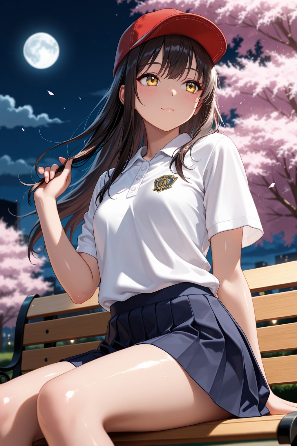 夜桜と野球女子ちゃん