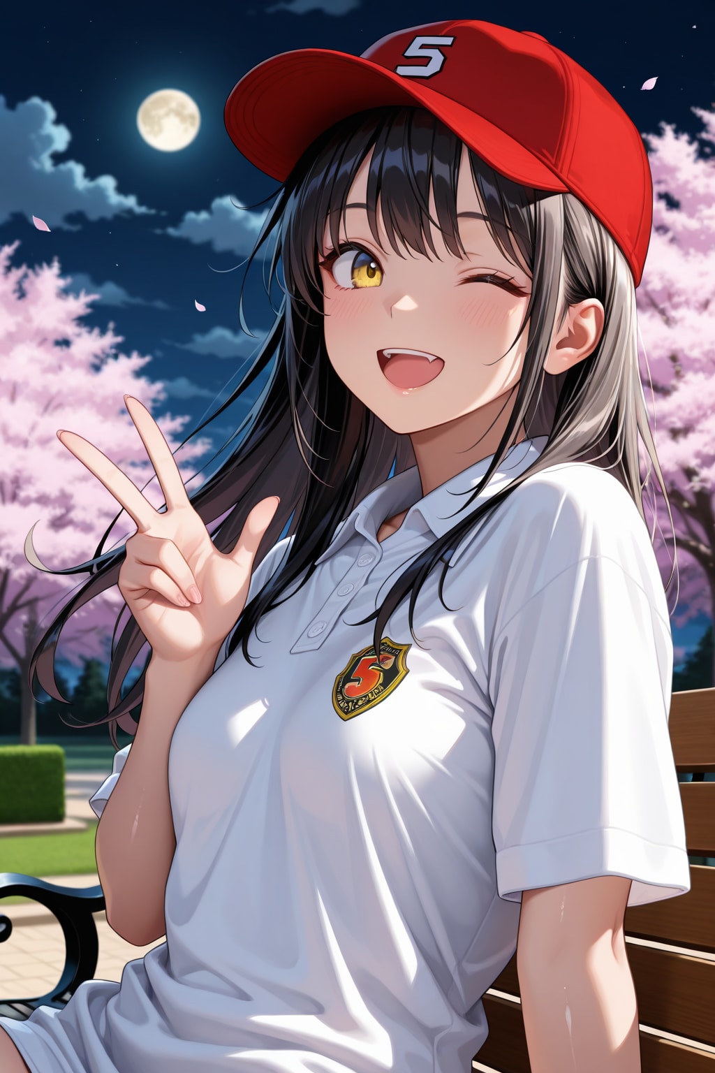 夜桜と野球女子ちゃん