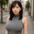 ノースリーブニットの爆乳女性 4枚目