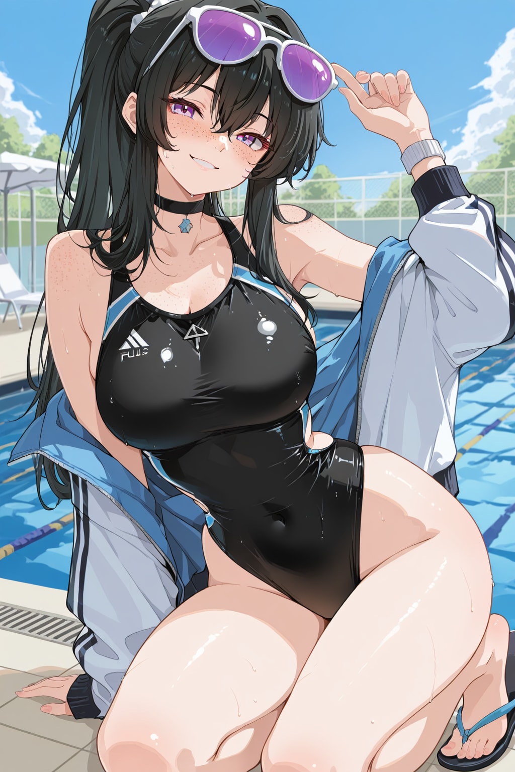 夏の着こなしと競泳水着の少女