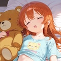 くまのぬいぐるみを抱いて寝る女の子 6枚目