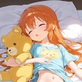 くまのぬいぐるみを抱いて寝る女の子 4枚目