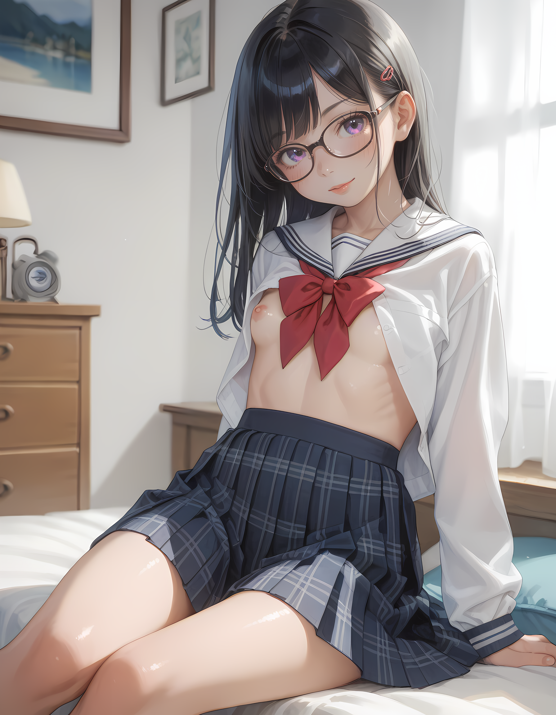 朝の着替え中、委員長