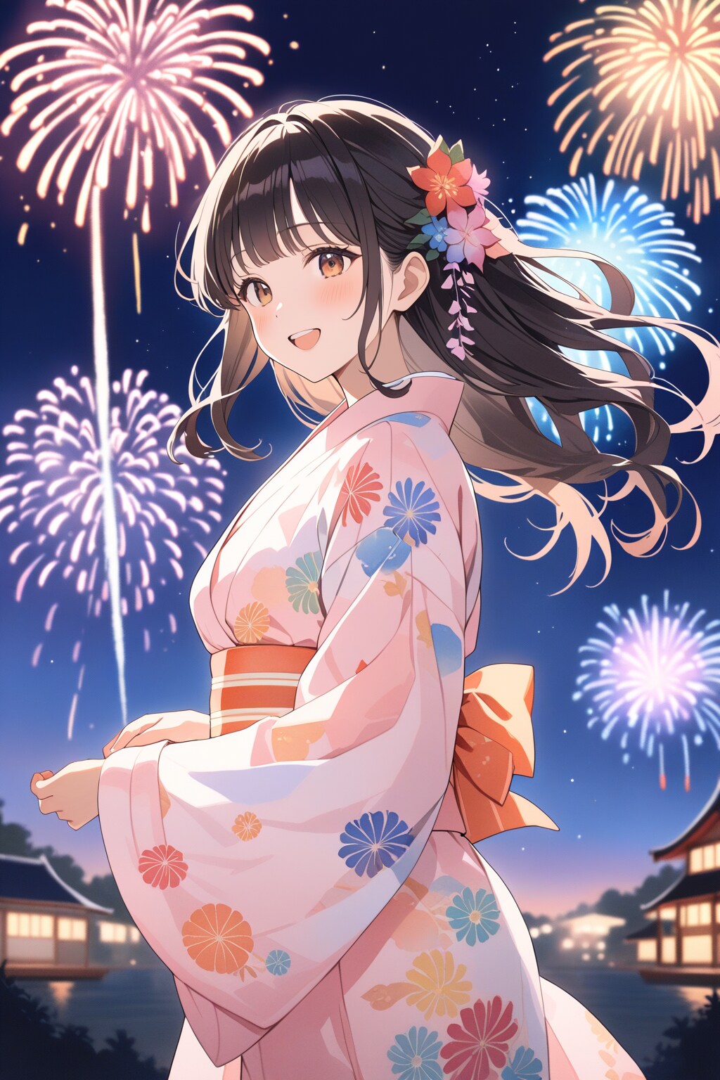 花火と浴衣の少女