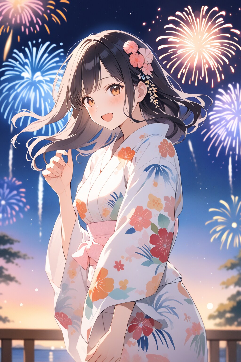 花火と浴衣の少女